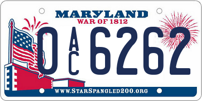 MD license plate 0AC6262