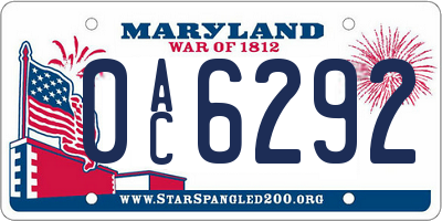 MD license plate 0AC6292