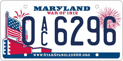 MD license plate 0AC6296