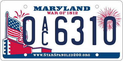 MD license plate 0AC6310