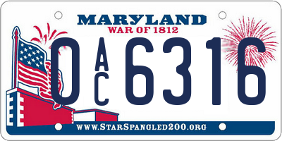 MD license plate 0AC6316