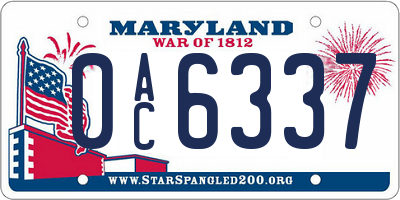 MD license plate 0AC6337