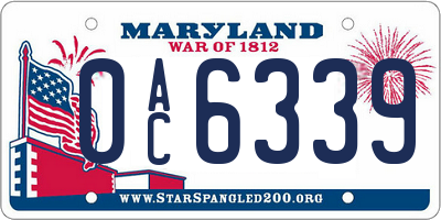 MD license plate 0AC6339