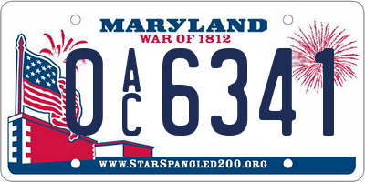 MD license plate 0AC6341