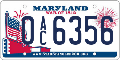MD license plate 0AC6356