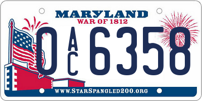 MD license plate 0AC6358
