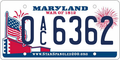MD license plate 0AC6362