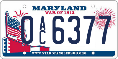 MD license plate 0AC6377