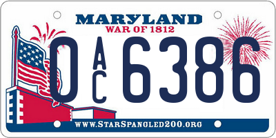 MD license plate 0AC6386