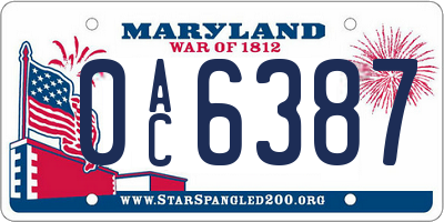 MD license plate 0AC6387