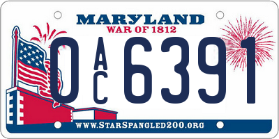 MD license plate 0AC6391