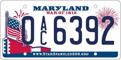 MD license plate 0AC6392