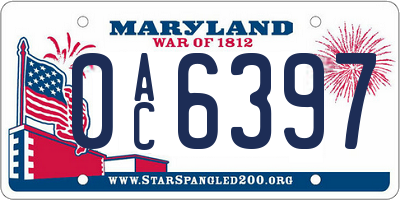MD license plate 0AC6397