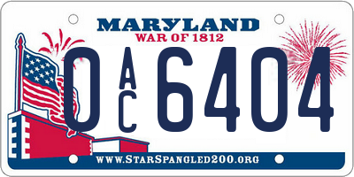 MD license plate 0AC6404