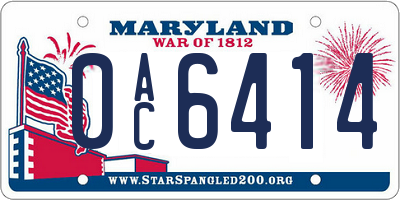MD license plate 0AC6414