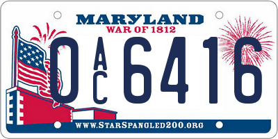 MD license plate 0AC6416