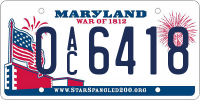 MD license plate 0AC6418