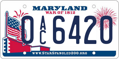 MD license plate 0AC6420