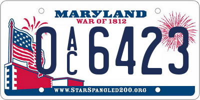 MD license plate 0AC6423