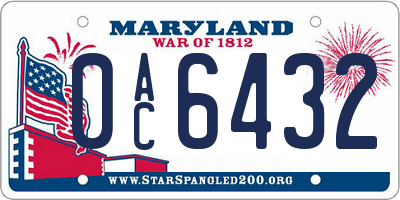 MD license plate 0AC6432