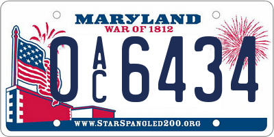 MD license plate 0AC6434