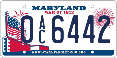 MD license plate 0AC6442