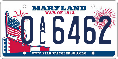 MD license plate 0AC6462
