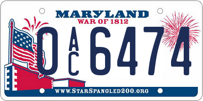 MD license plate 0AC6474