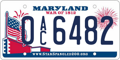 MD license plate 0AC6482
