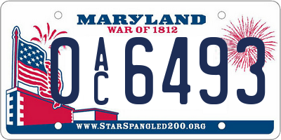 MD license plate 0AC6493