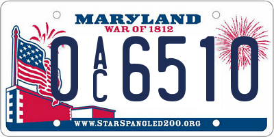 MD license plate 0AC6510