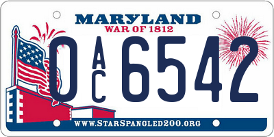 MD license plate 0AC6542