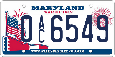 MD license plate 0AC6549