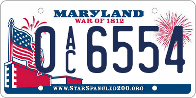 MD license plate 0AC6554