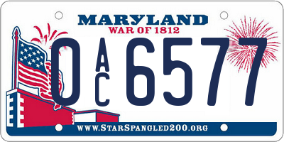 MD license plate 0AC6577
