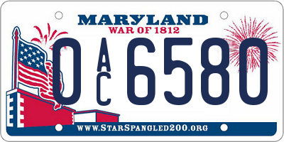 MD license plate 0AC6580