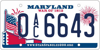 MD license plate 0AC6643