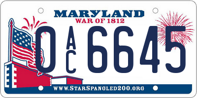 MD license plate 0AC6645