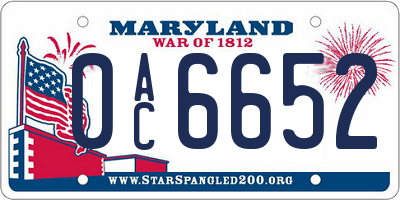 MD license plate 0AC6652