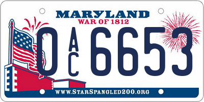 MD license plate 0AC6653
