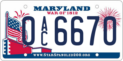 MD license plate 0AC6670
