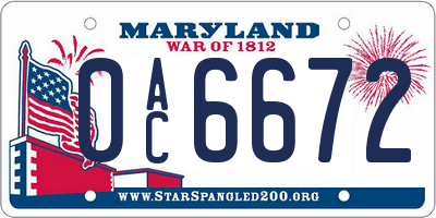 MD license plate 0AC6672