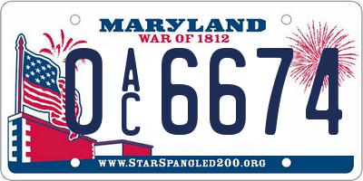MD license plate 0AC6674