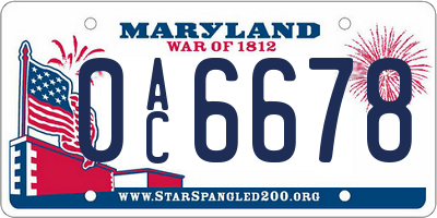MD license plate 0AC6678