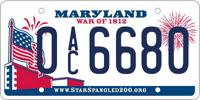 MD license plate 0AC6680