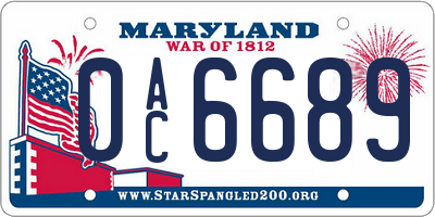 MD license plate 0AC6689