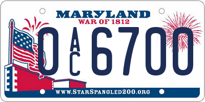 MD license plate 0AC6700