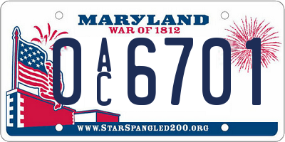 MD license plate 0AC6701