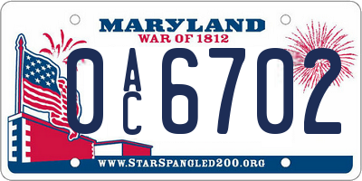 MD license plate 0AC6702
