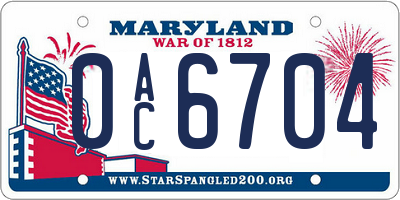 MD license plate 0AC6704
